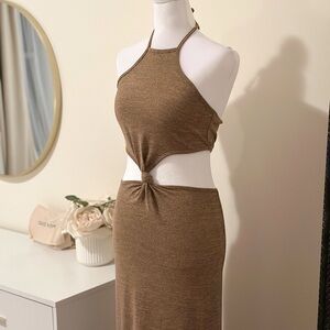 Brown Cut-Out Maxi Dress | Open Back | Vacation / Summer